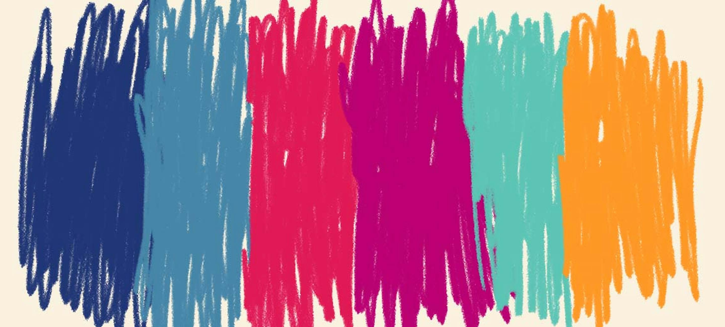 a rainbow background colored in with scribbled markers