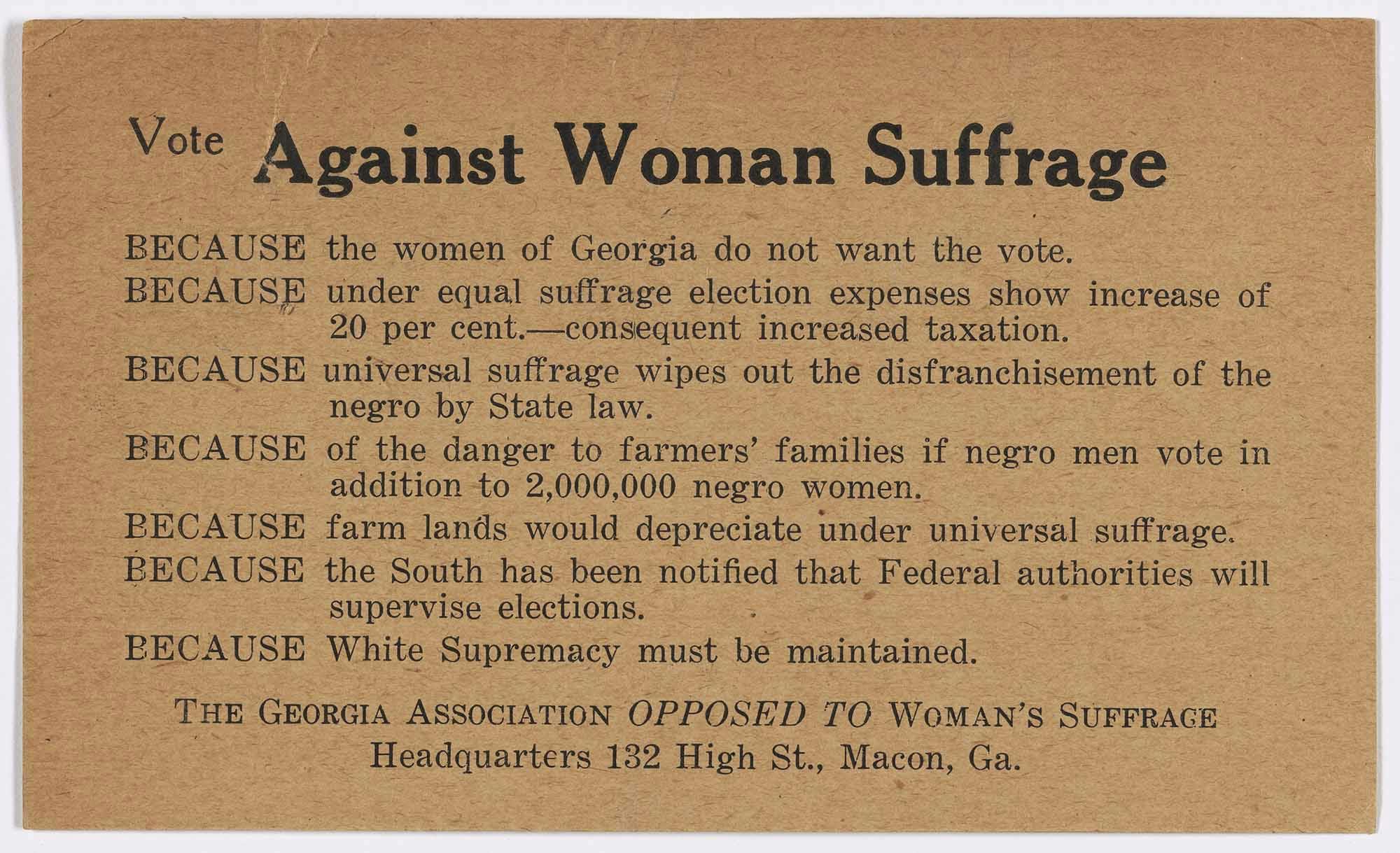 Postcard from the Georgia Association Opposed to Woman's Suffrage
