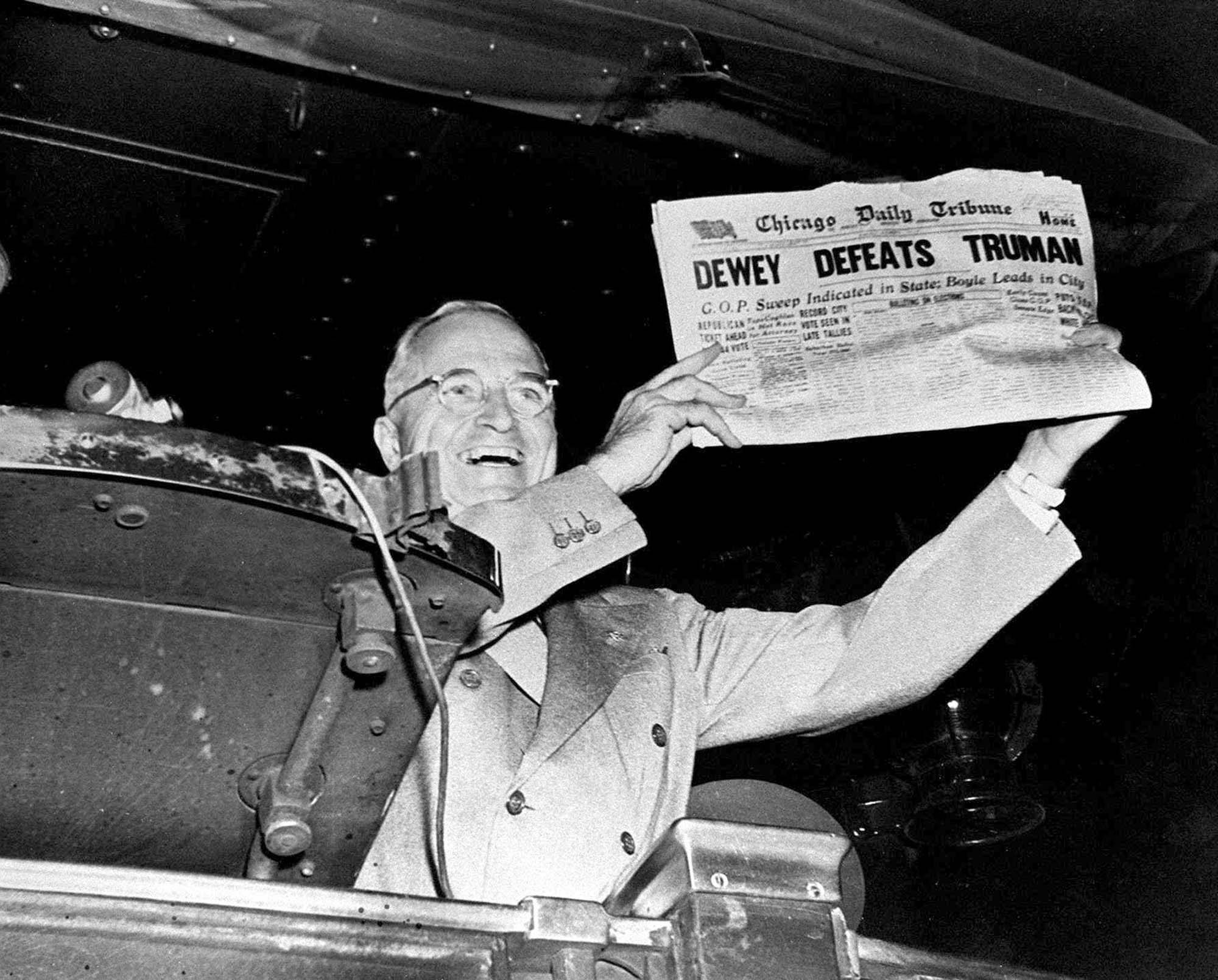 Frank Cancellare, President Truman with the incorrect headline printed in an early edition of the Chicago Daily Tribune for November 4, 1948. UPI Photo via Newscom, NPG.93.355.