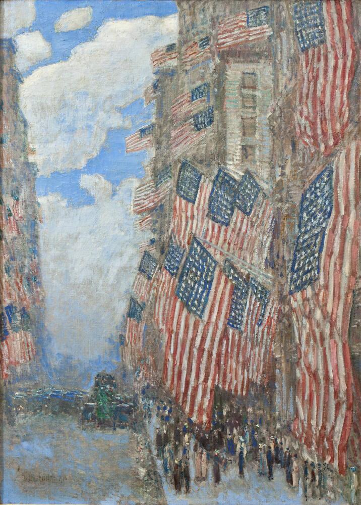 Childe Hassam's 1916 painting
The Fourth of July, 1916 (The Greatest Display of the American Flag Ever Seen in New York, Climax of the Preparedness Parade in May), depicting an impressionistic sea of American flags 