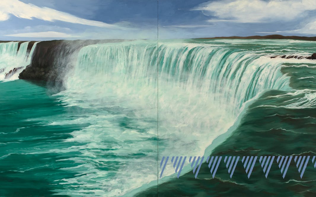 Kay WalkingStick (Cherokee, b.1935), Niagara, 2022. Oil on panel in two parts. New-York Historical Society, Purchased through the generosity of Agnes Hsu-Tang and Oscar Tang; Nancy Newcomb; Anonymous; Barry Barnett; Helen Appel; Belinda and Charles Bralver; Dorothy Tapper Goldman; Margi and Andrew Hofer; Louise Mirrer; Jennifer and John Monsky; Suzanne Peck and Brian Friedman; Pam and Scott Schafler; Barbara and Elliott Wagner; and Linda Ferber, 2023.2ab. © Kay WalkingStick.