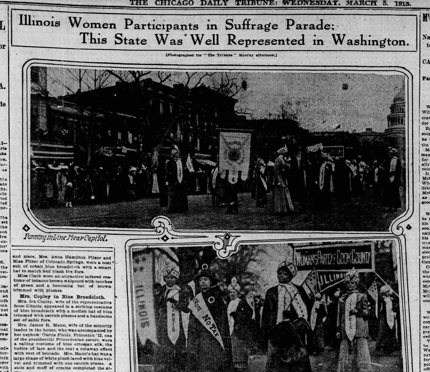 Image of Virginia Brooks, “Mrs.” Belle Squire, Mrs. Ida Wells Barnett, in “Illinois Women Participants in Suffrage Parade