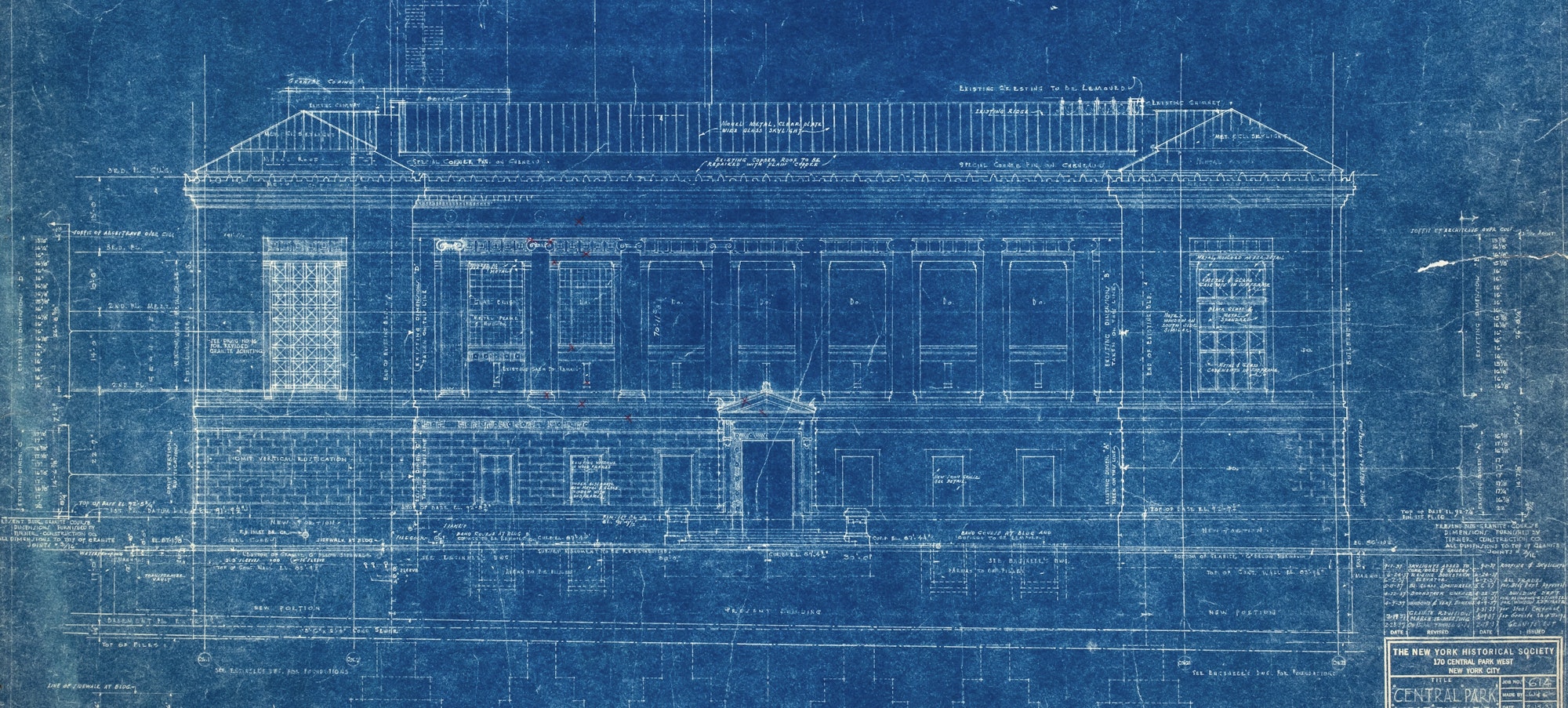Blueprint of the New-York Historical Society dating from the Walker & Gillette designed expansion in the 1930s, dated 2/13/37