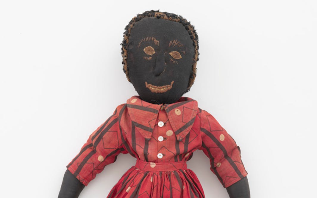 Unidentified maker, Doll in red dress, ca. 1880–90, Mixed fabrics, The New York Historical, Promised gift of Betye Saar, Courtesy of the artist and Roberts Projects Los Angeles, California. Photo: Robert Wedemeyer