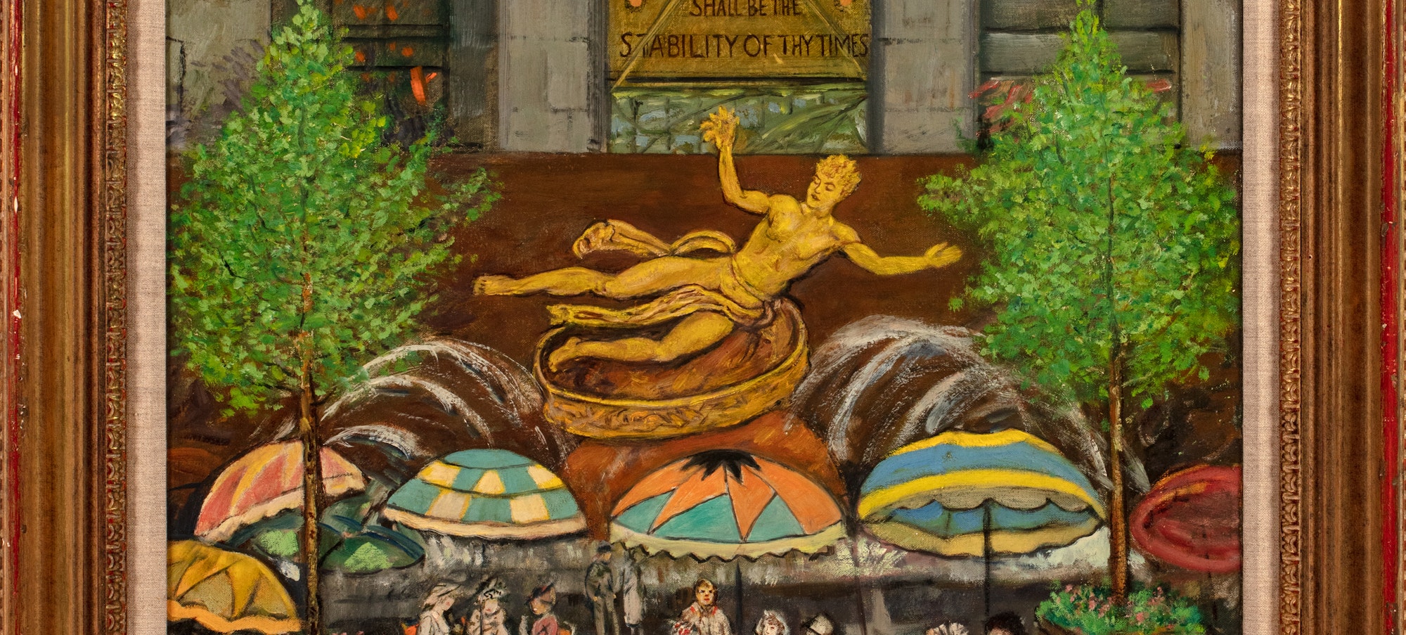 Jerome Myers (1867–1940), Rockefeller Center, ca. 1938. Oil on canvas. The New York Historical, Gift of Mr. and Mrs. Barry E. Downes, grandson of the artist, 2022.25.1
