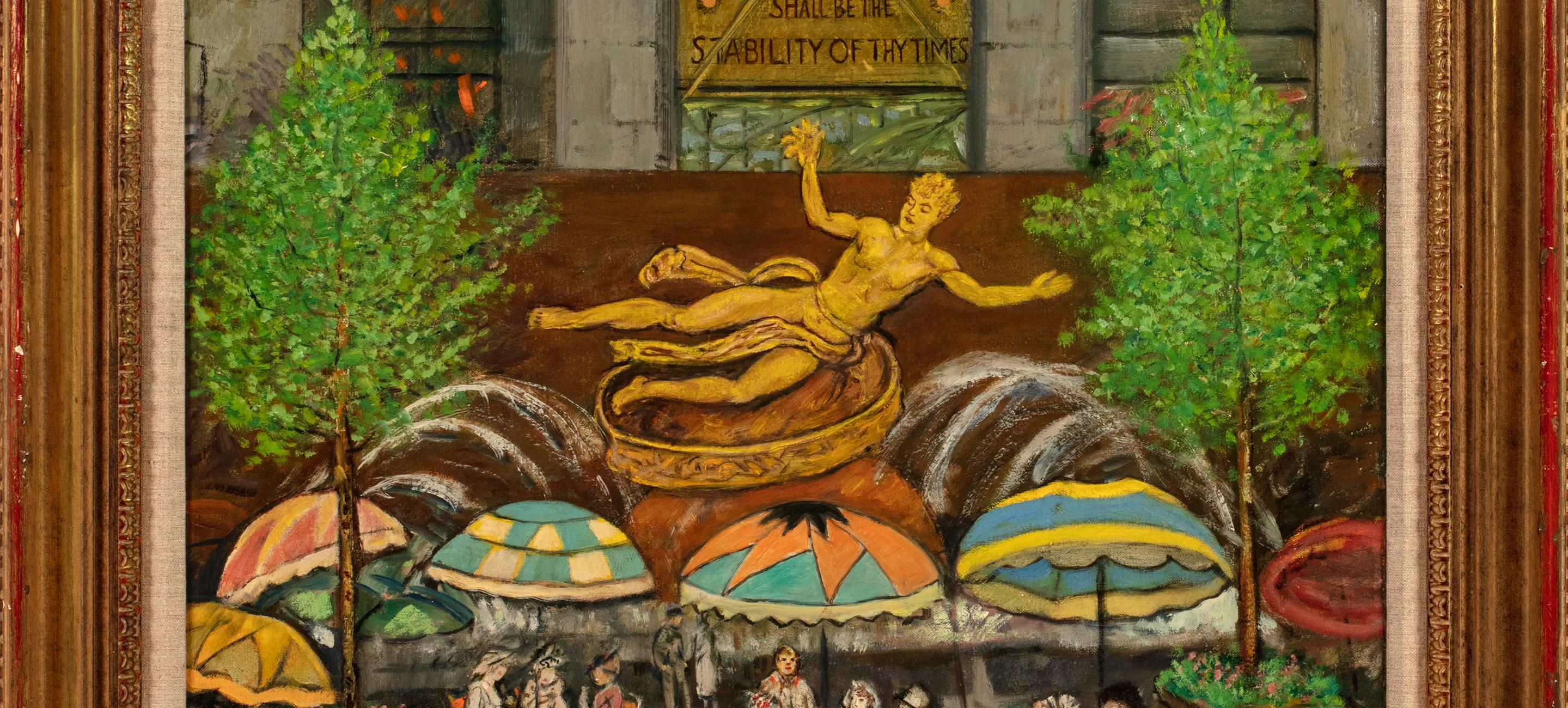Jerome Myers (1867–1940), Rockefeller Center, ca. 1938. Oil on canvas. The New York Historical, Gift of Mr. and Mrs. Barry E. Downes, grandson of the artist, 2022.25.1