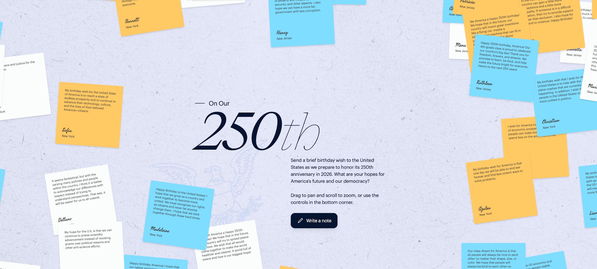 screenshot of the website On Our 250th