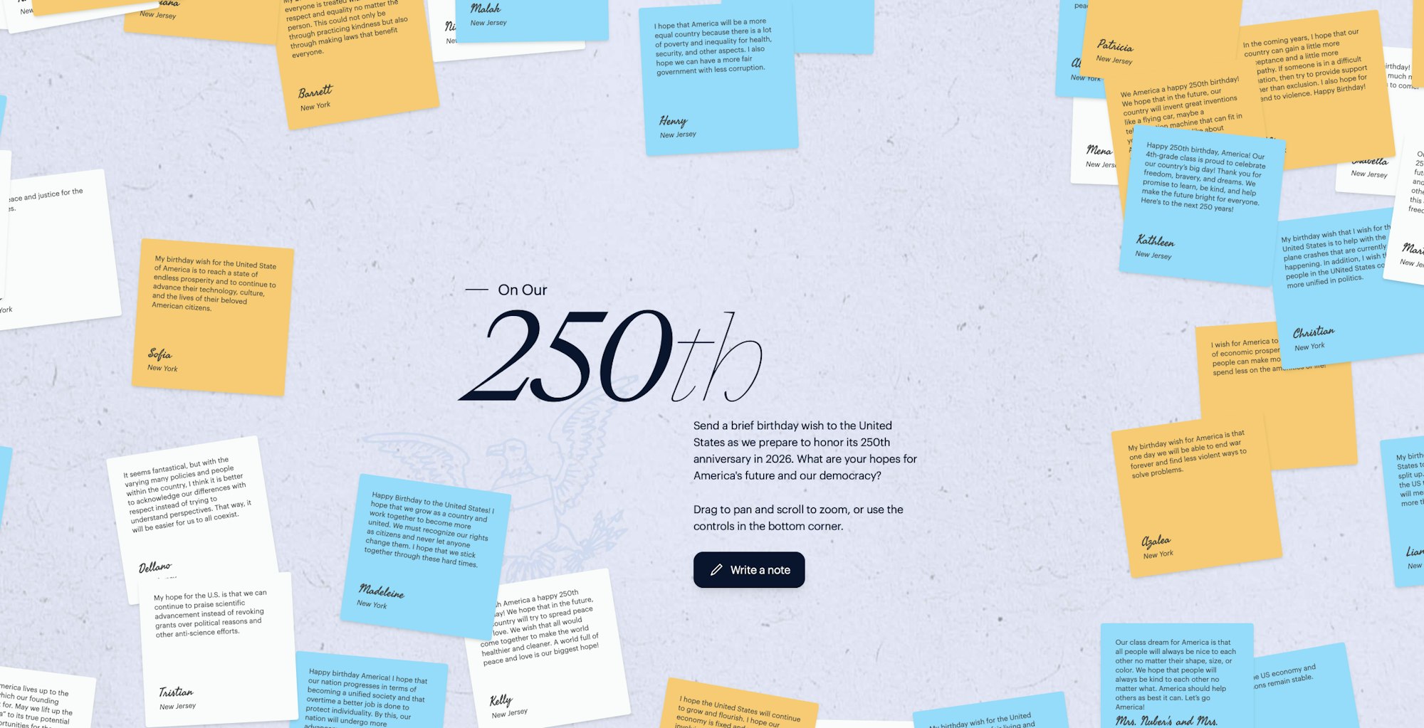 screenshot of the website On Our 250th