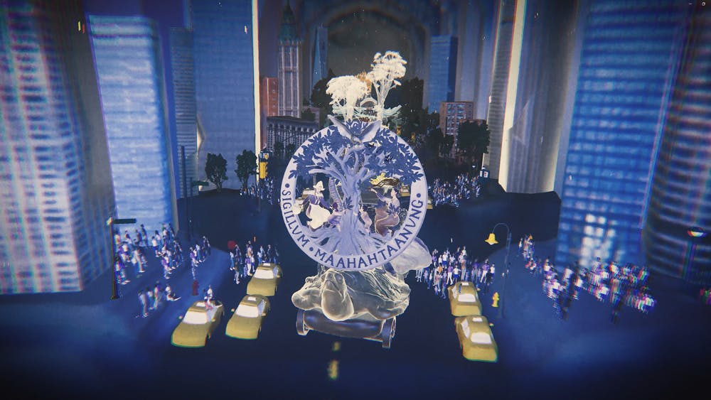 Beatrice Glow, concept and 3D modeling, Alexandre Girardeau, technical direction and art, and Pauchi Sasaki, music. When Our Rivers Meet, 2024, still, single channel video installation: color, sound, HD, 8:36. © Beatrice Glow. Courtesy the artist.