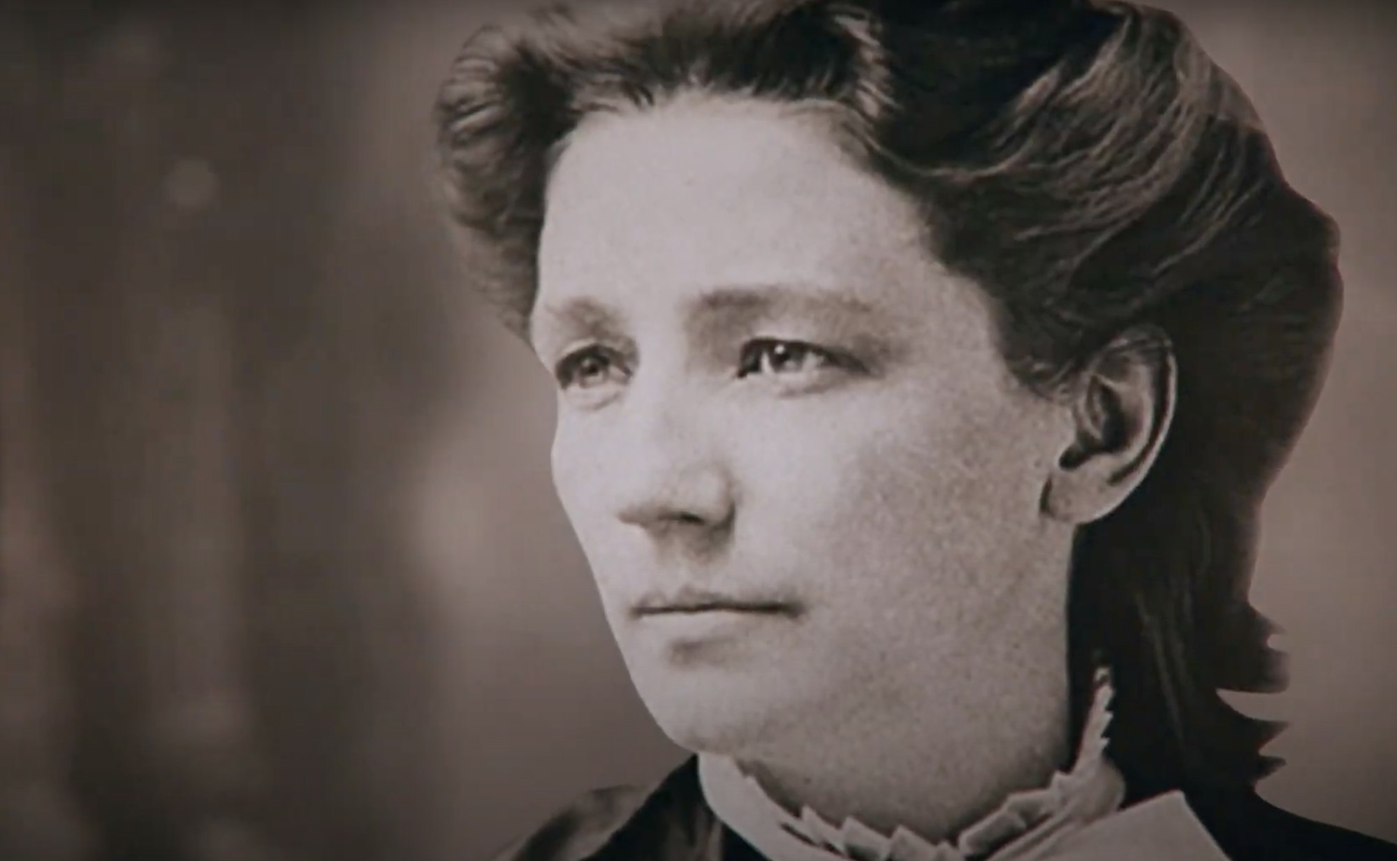 a screen shot image of Victoria Woodhull from a history minute video