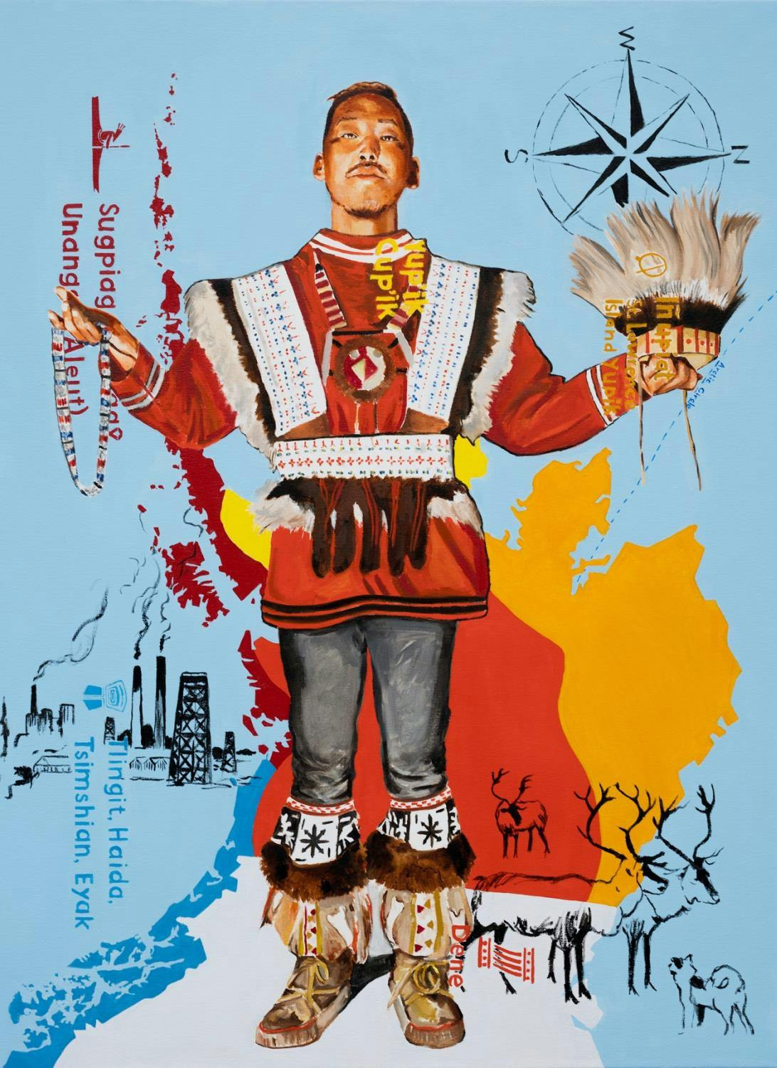 Del Curfman (Crow, b.1993), Yup’ik Wisdom, 2024. Oil on canvas. The New York Historical, Promised gift of Agnes Hsu-Tang and Oscar Tang, The Hsu-Tang Collection.