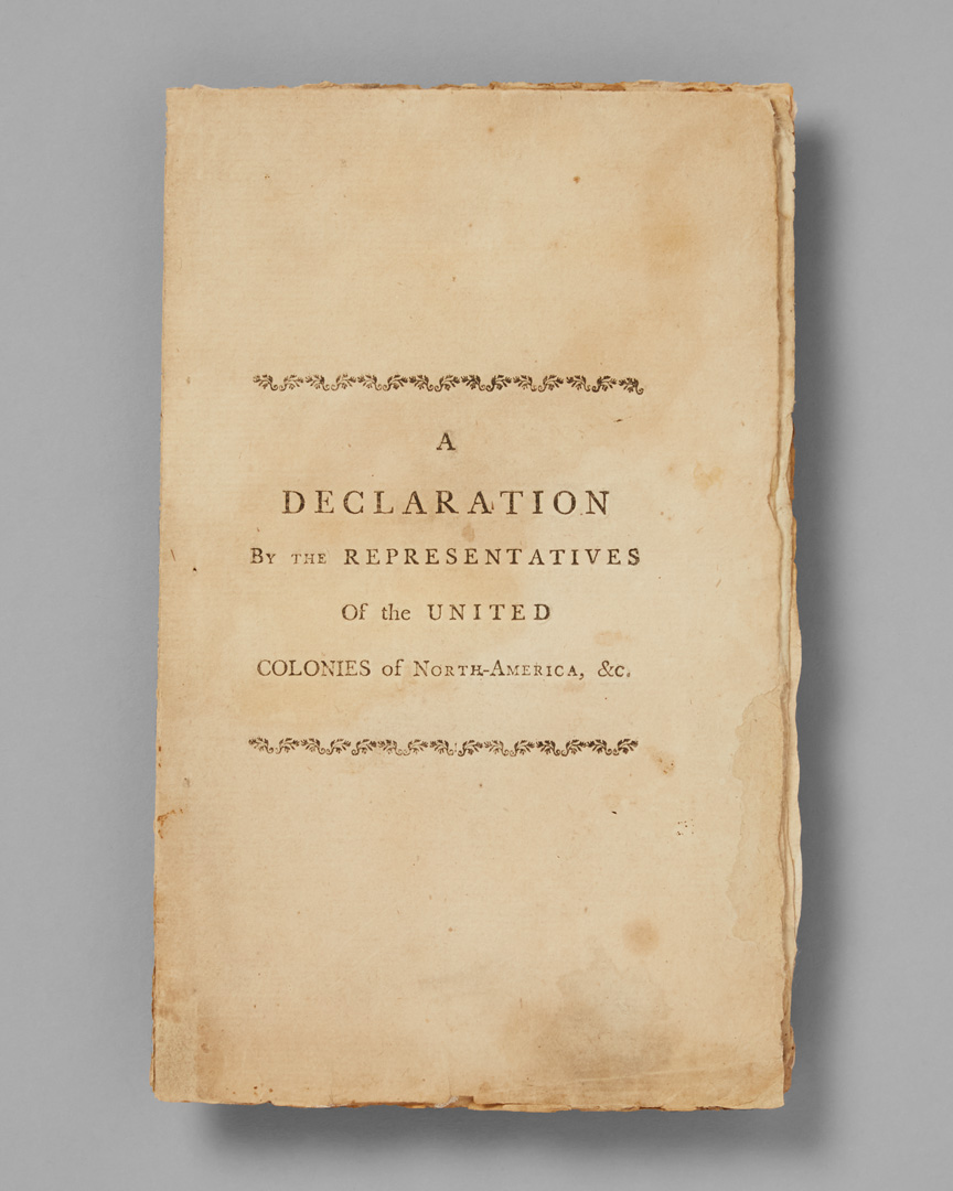 John Dickinson, A Declaration […] Setting Forth the Causes and Necessity [of] Taking up Arms. (Philadelphia: Bradford, 1775). Photograph by Vincent Dilio. Courtesy of David M. Rubenstein.