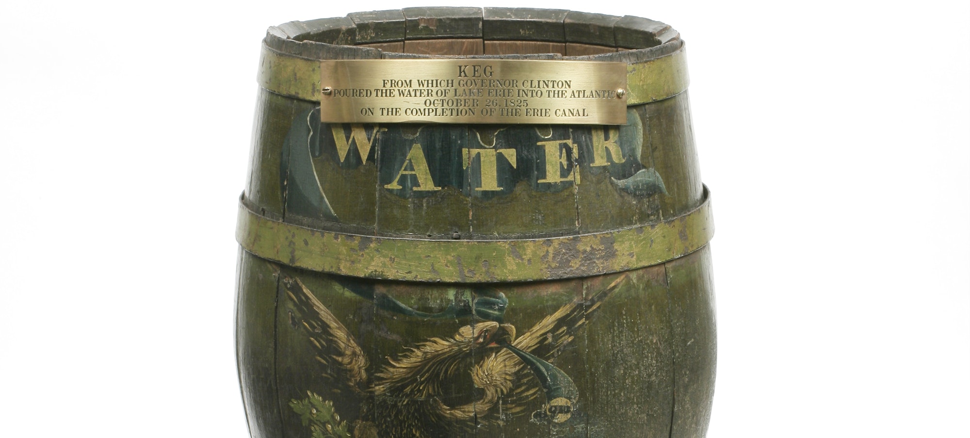Unidentified maker, Keg from the Erie Canal Celebration, ca. 1825. Oak, metal, paint. The New York Historical, X.48