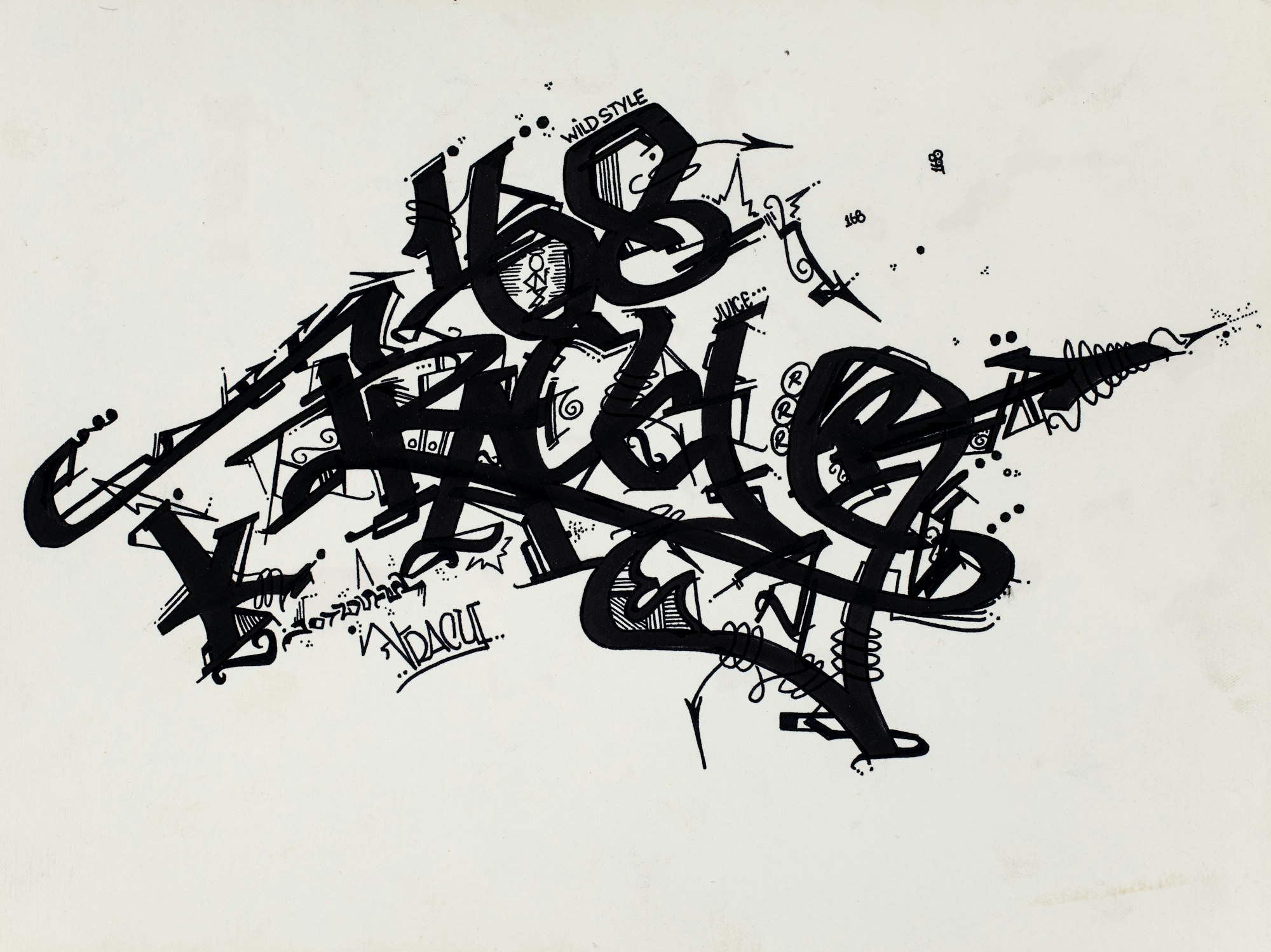 black marker graffiti against a white background