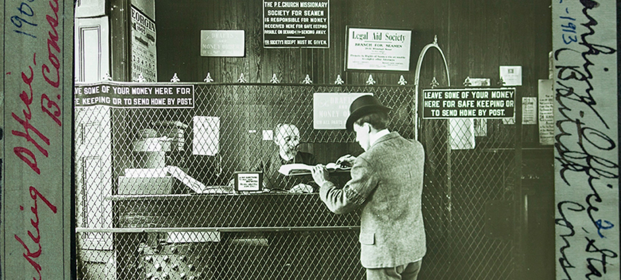 Unidentified photographer, Banking Office, State Street, circa 1902. The Seamen’s Church Institute Archives