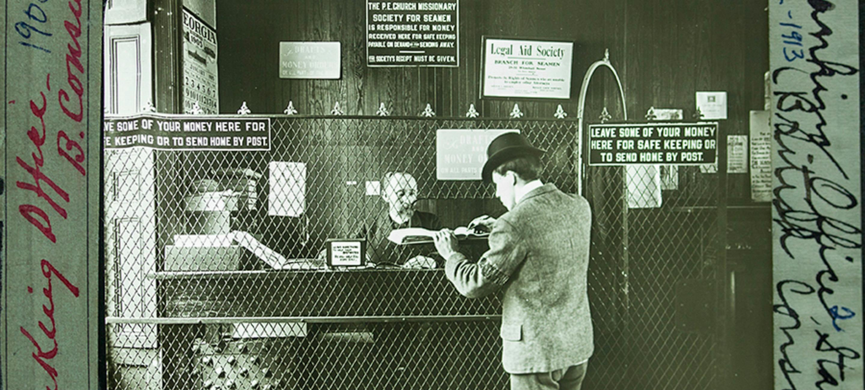 Unidentified photographer, Banking Office, State Street, circa 1902. The Seamen’s Church Institute Archives