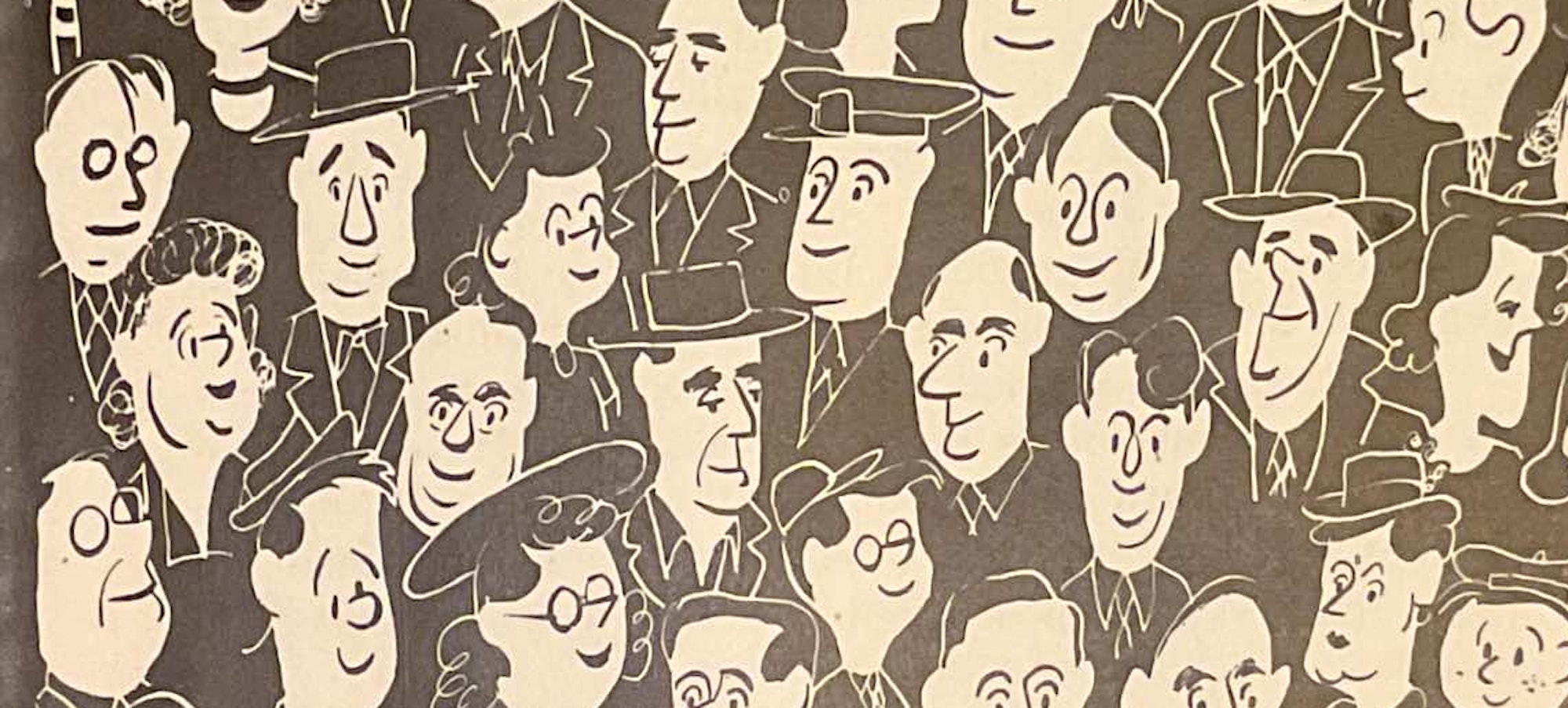 The Tenants’ Committee published pamphlets such as What’s Wrong with This Picture*, showing a line drawings of a crowd of faces looking forward. The answer to this posed question is found inside the pamphlet. The cover illustration depicts the lease holders in StuyTown, all of whom were white. The Patricia D. Klingenstein Library, The New York Historical.