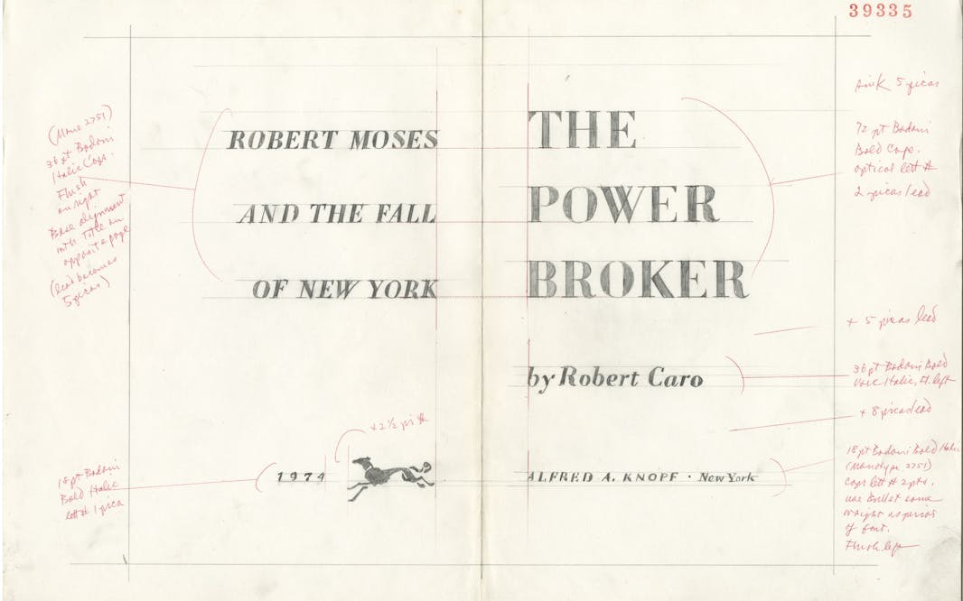 title page from the manuscript for the power broker with red pencil notes in the margins