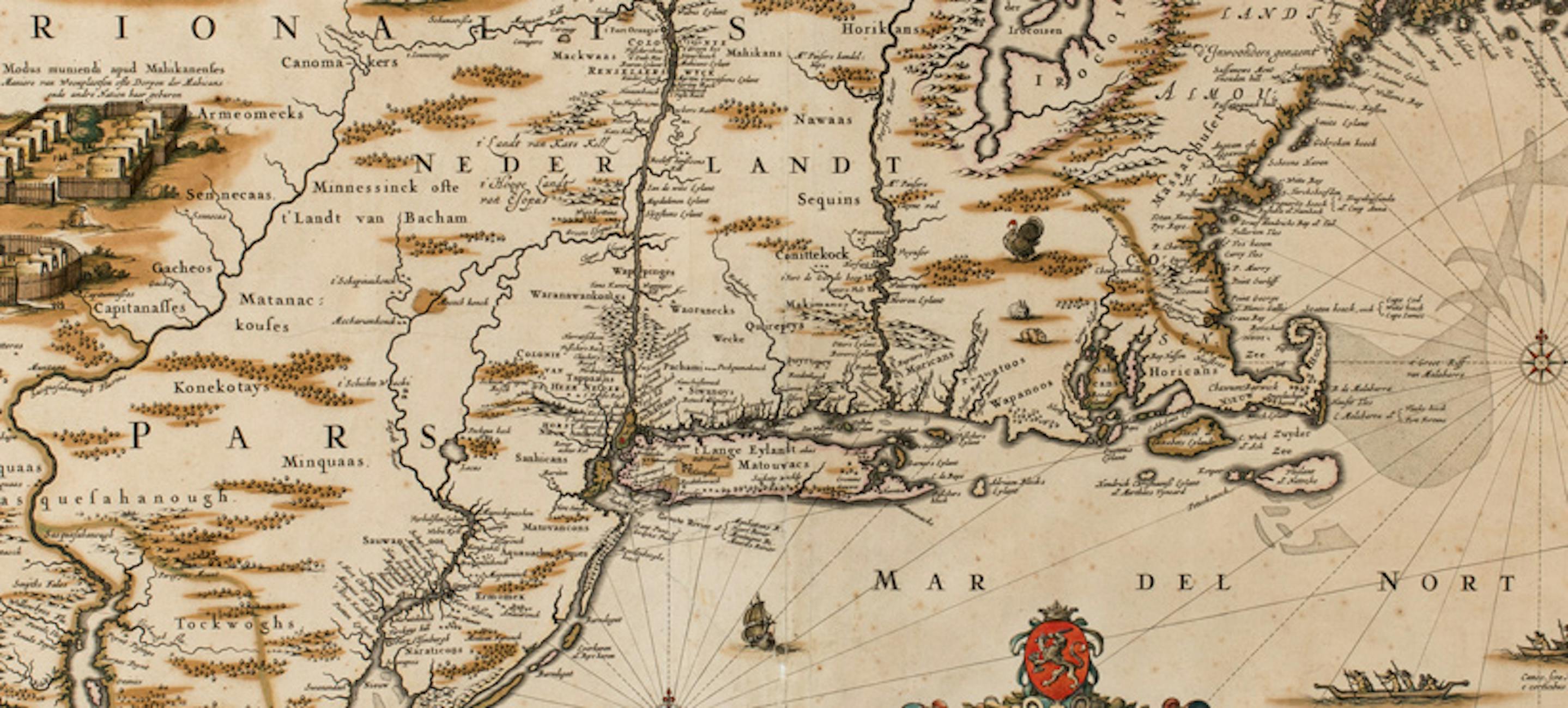 Nicolaes Visscher (1649-1702), Novi Belgii Novaeque Angliae nec non Partis Virginiae tabula, 1655