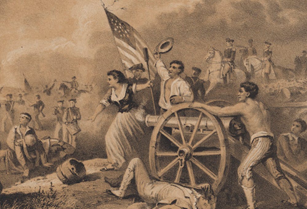 Dennis Malone Carter (ca. 1818-1881), artist, Frederick Heppenheimer (d. 1878), lithographer, Louis Maurer (1832-1932), lithographer, The Battle of Monmouth: Heroism of Moll Pitcher. Reproduction. Wallach Division Picture Collection, The New York Public Library