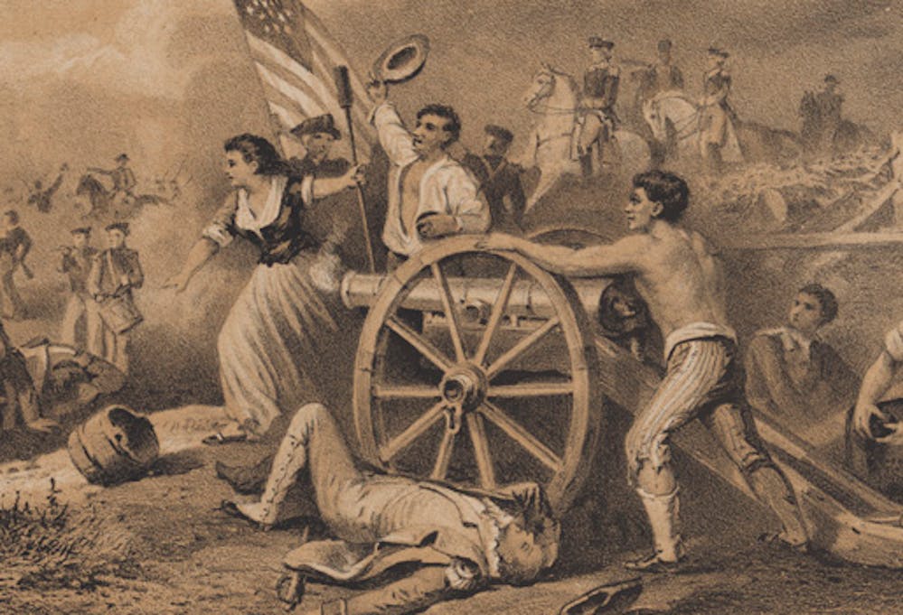 Dennis Malone Carter (ca. 1818-1881), artist, Frederick Heppenheimer (d. 1878), lithographer, Louis Maurer (1832-1932), lithographer, The Battle of Monmouth: Heroism of Moll Pitcher. Reproduction. Wallach Division Picture Collection, The New York Public Library