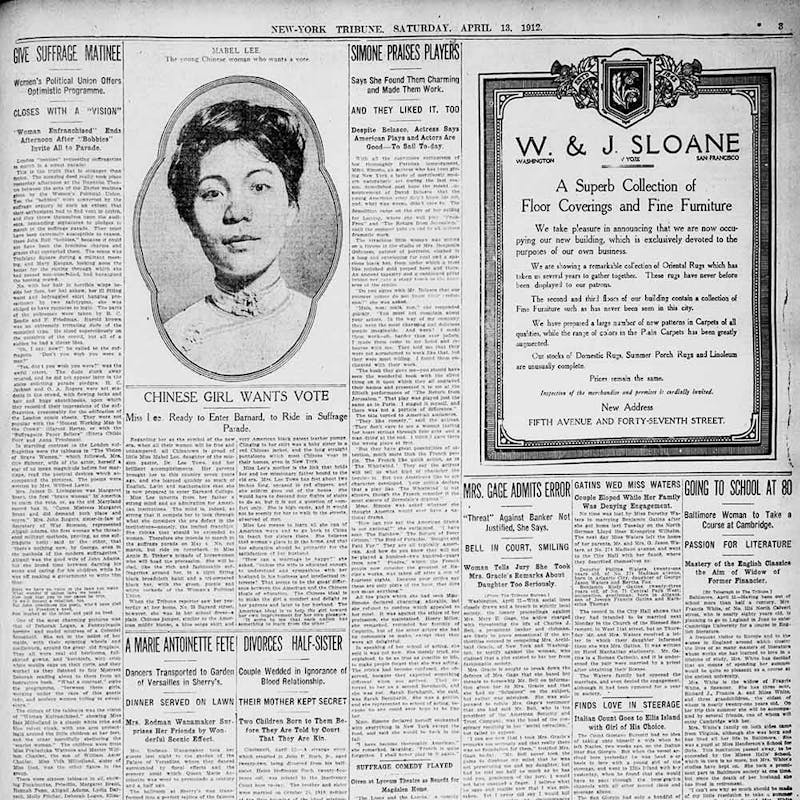 Portrait of Mabel Lee in the New-York Tribune, April 13, 1912