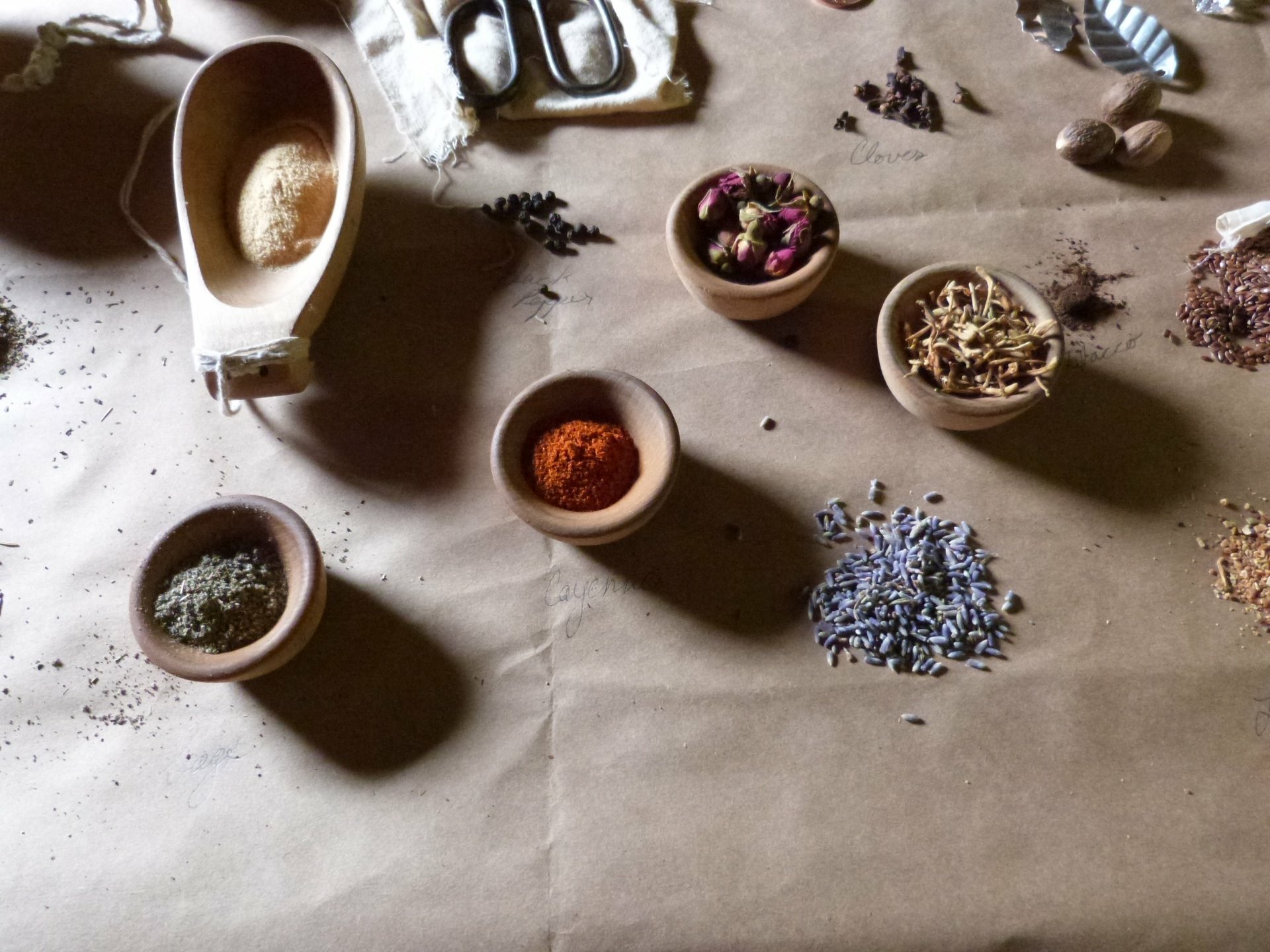 bowls of spices on a surface as part of a Living History program