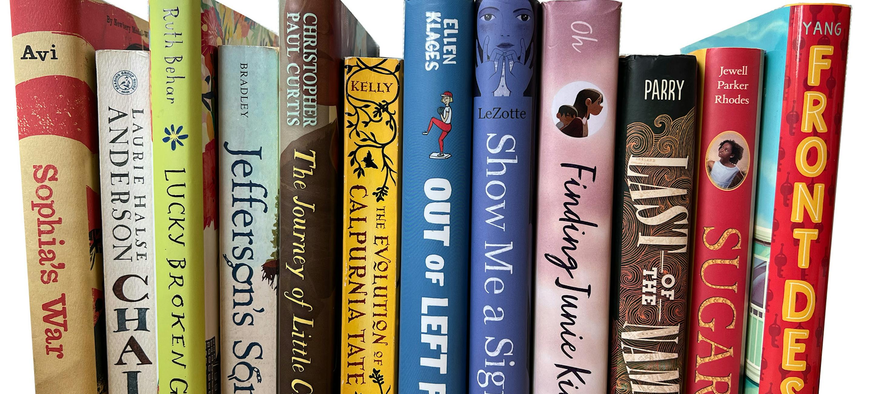 reading into history hero image of the spines of 12 young adult books