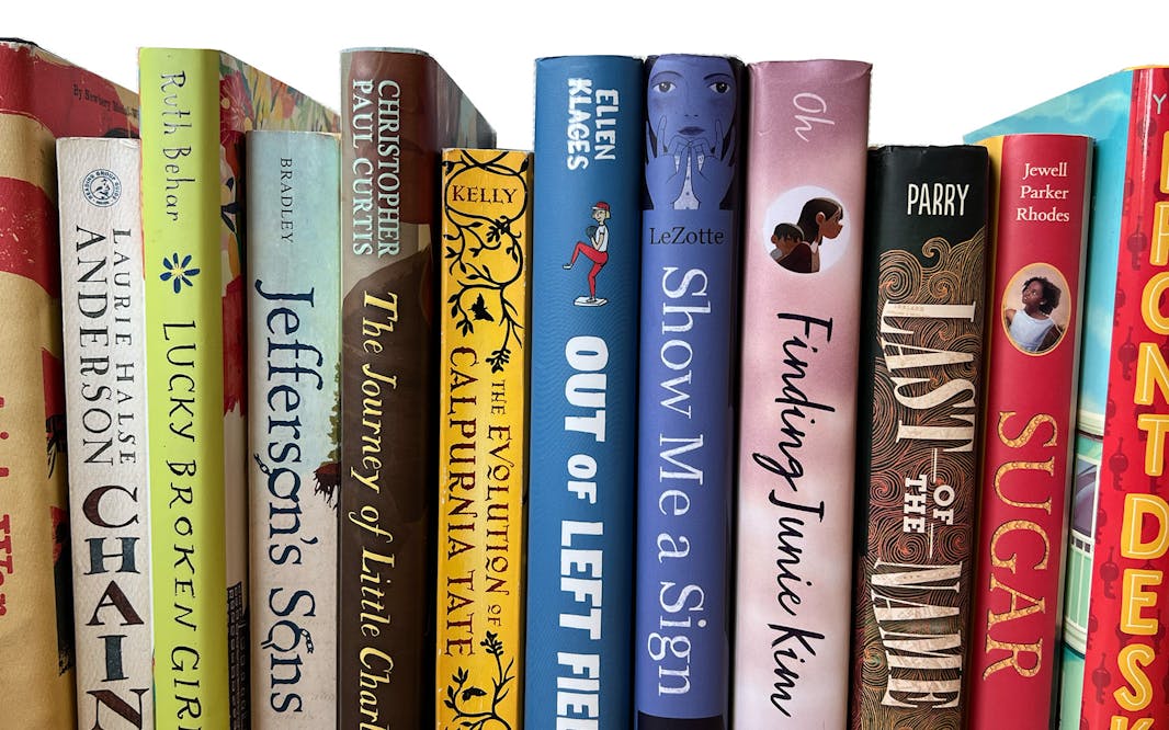 reading into history hero image of the spines of 12 young adult books