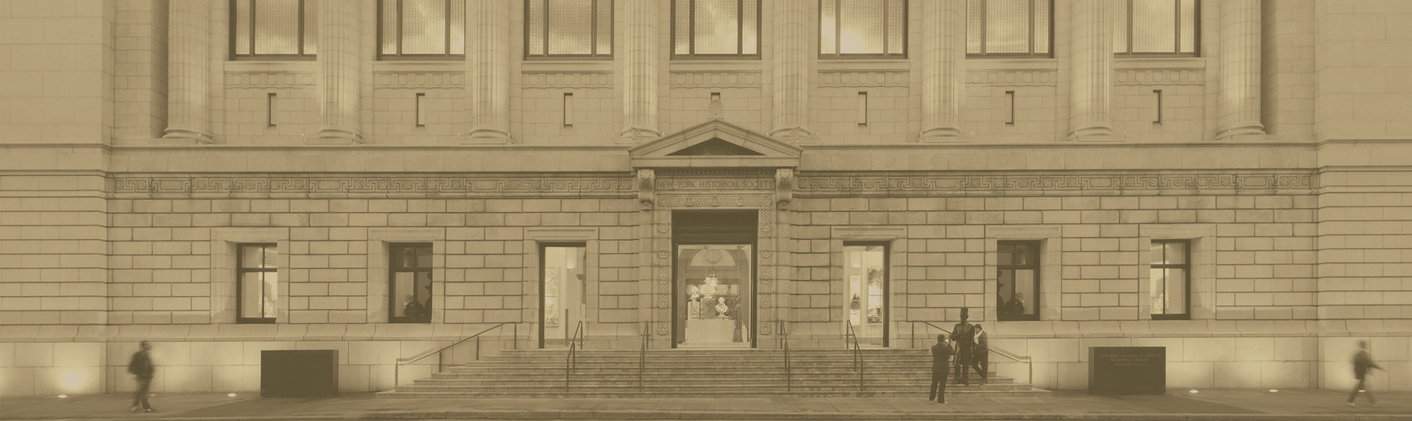The facade of New-York Historical in sepia tone