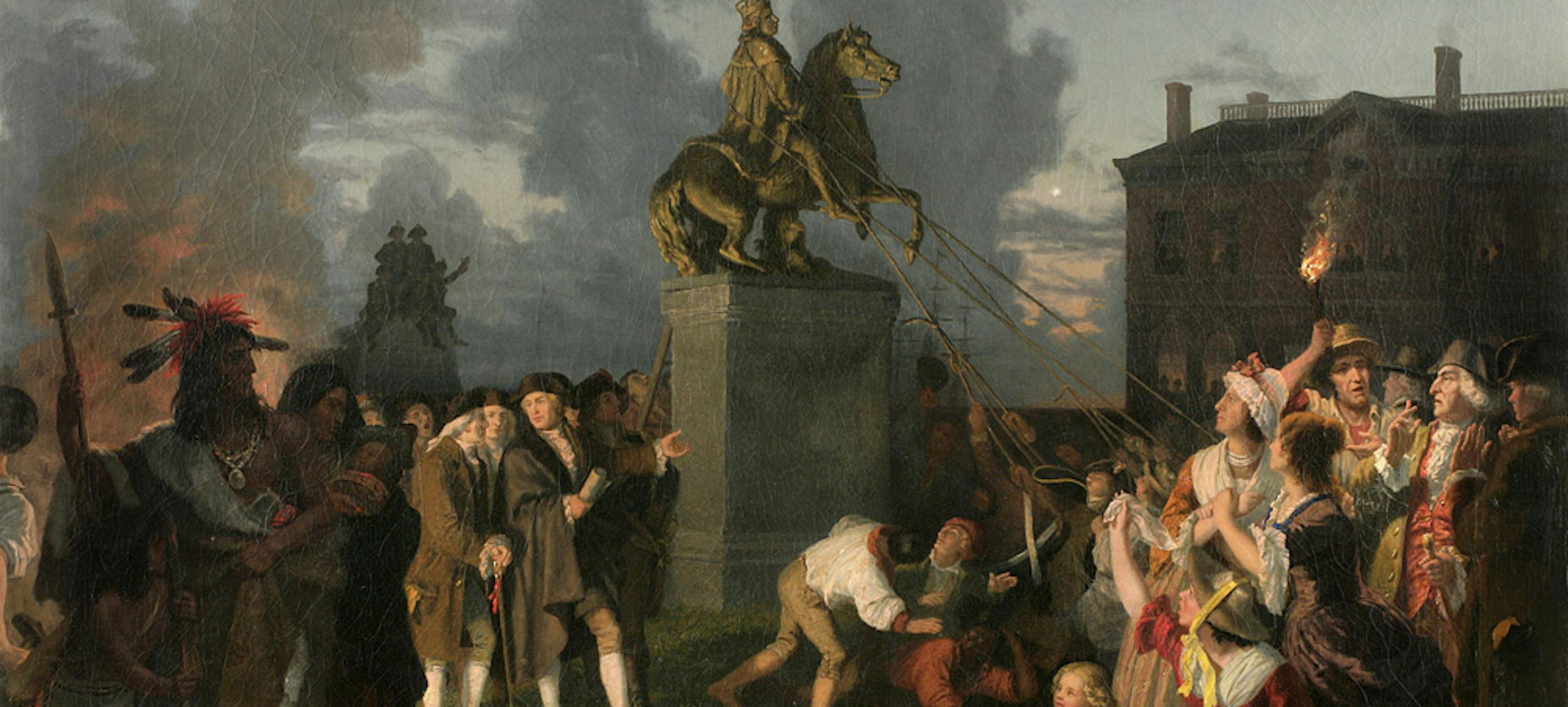 Johannes Adam Simon Oertel (1823–1909)
Pulling Down the Statue of King George III, New York City, ca. 1852–1853
Oil on canvas
New-York Historical Society, Gift of Samuel Verplanck Hoffman, 1925.6