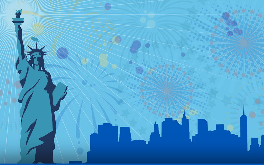 a blue header image showing the NYC skyline and the statue of liberty with fireworks