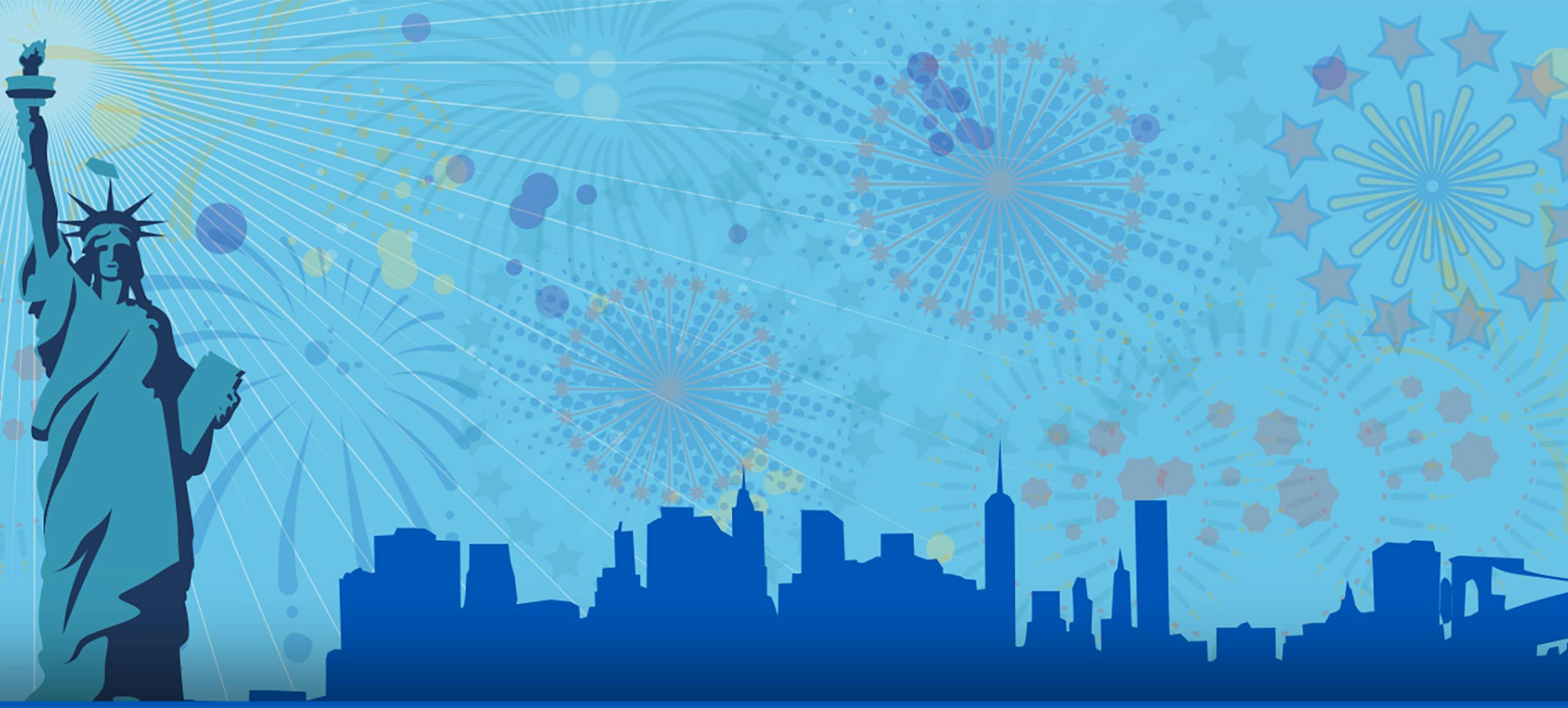 a blue header image showing the NYC skyline and the statue of liberty with fireworks