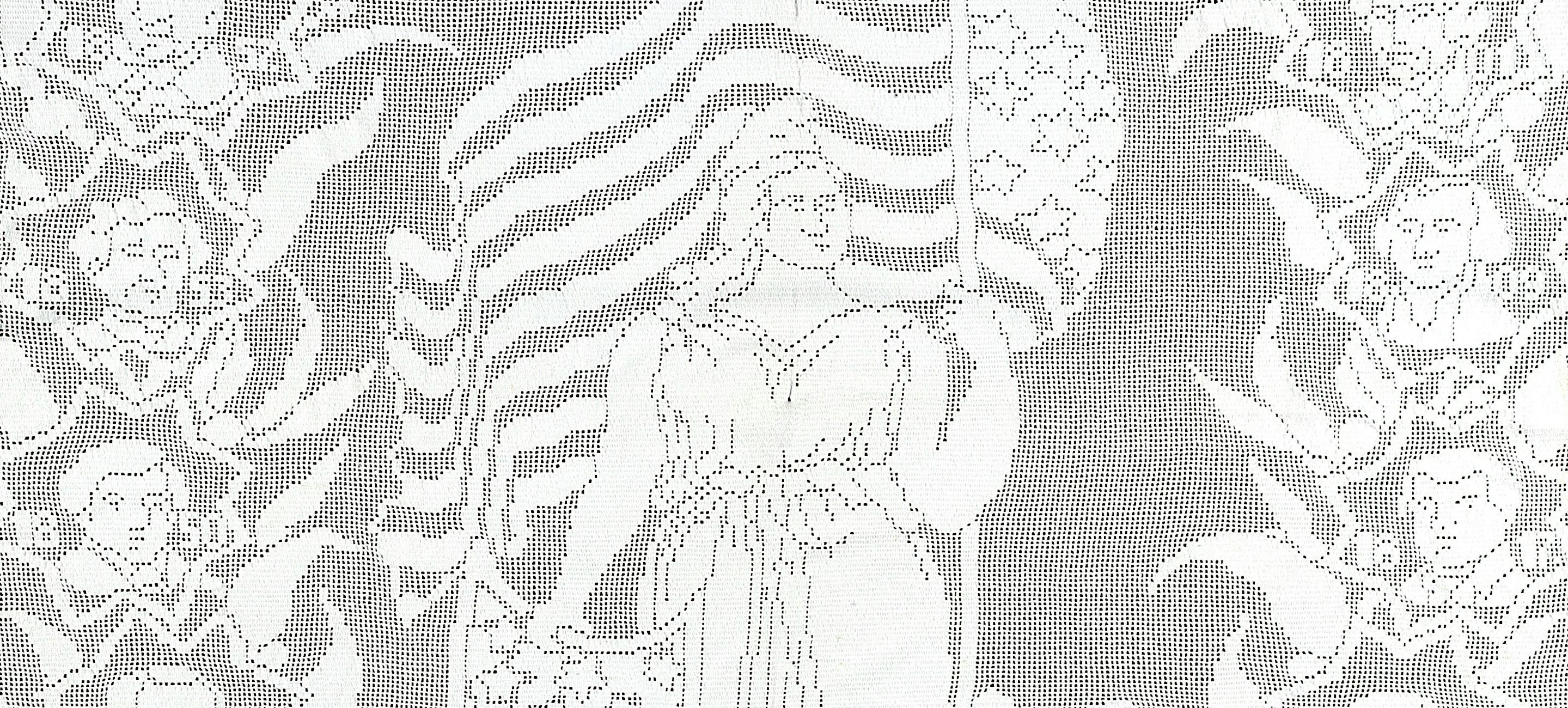 a crocheted coverlet featuring a woman holding a shield and an american flag, surrounded by American presidents
Anna Mary Schroeder Schweckendick (1829–1909), Coverlet, ca. 1876. New York City. Cotton. The New York Historical, Gift of Linda Cassidy, 2010.20