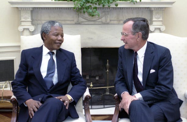 President George H.W. Bush and South African leader Nelson Mandela, June 25, 1990